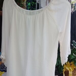 Elegant White Lace Trim Women's Top